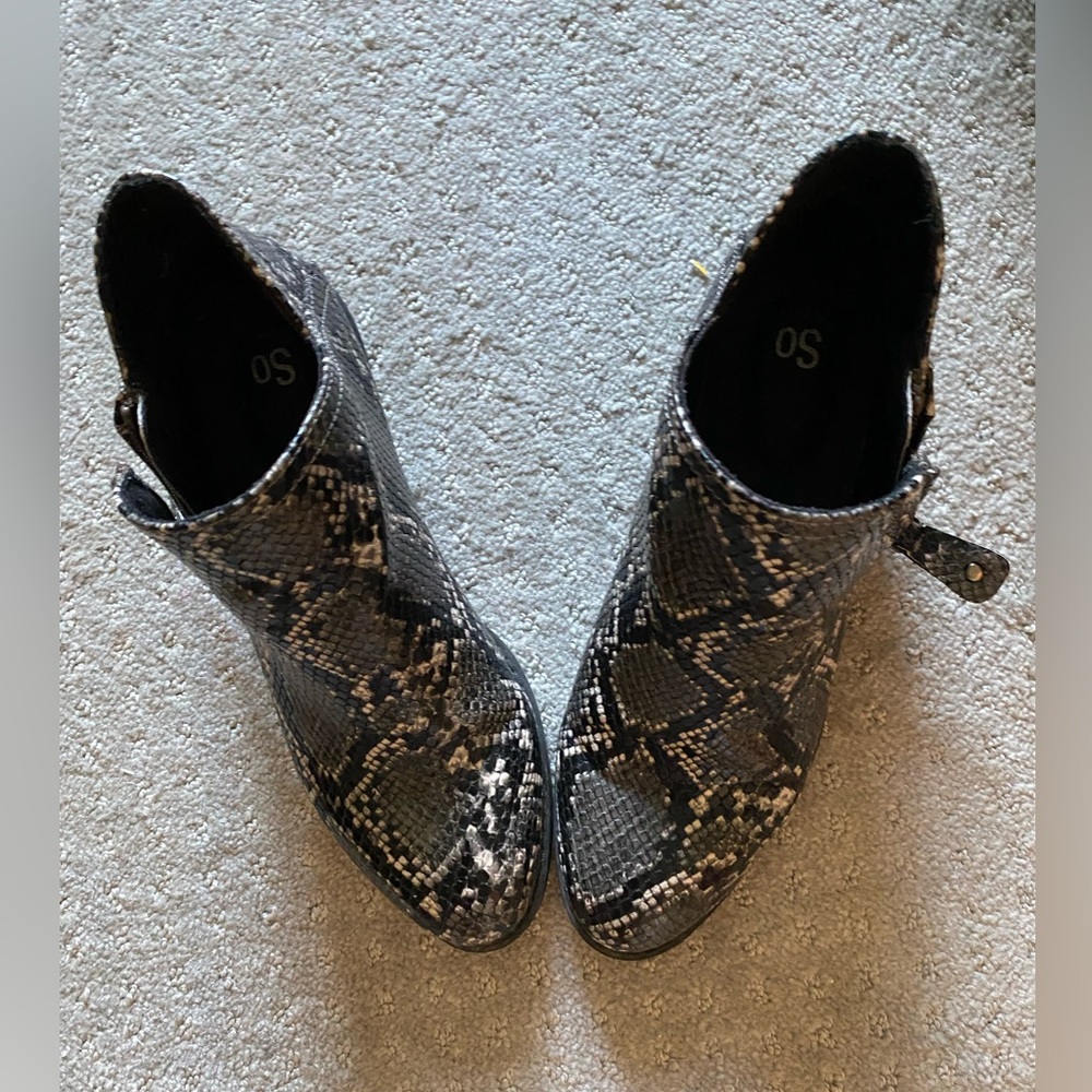 SO snakeskin booties